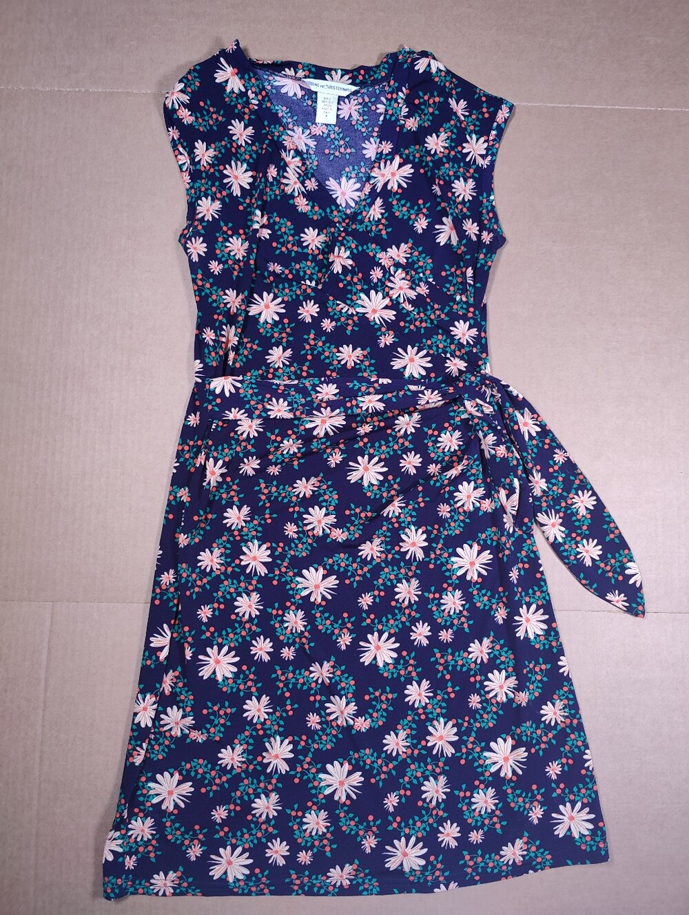 VTG Diane Von Furstenberg Navy Silk Orange Floral Tie Waist Dress Size 4 Italy